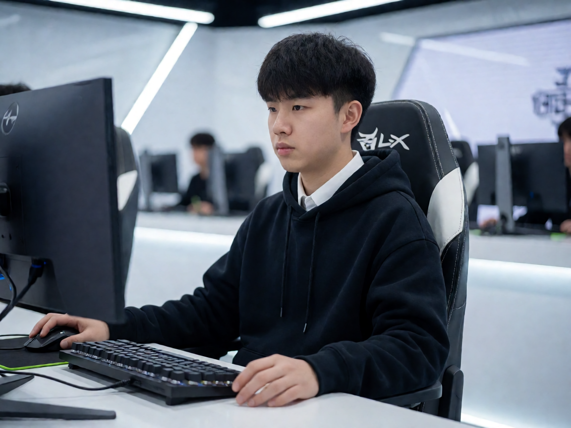 LPL赛场上的选手专注比赛画面